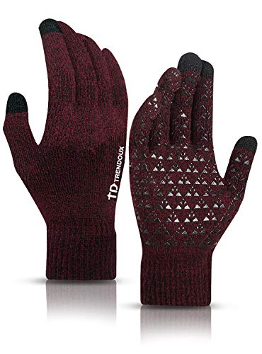 TRENDOUX Womens Gloves, Winter Glove for Men - Touch Screen Fingers - Non-Slip Grip - Thermal Liner - Elastic Cuff - Stretchy Material - Hands Warm in Cold Weather - Running Driving - Black Red - M