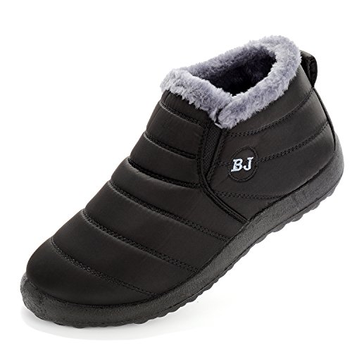VYKF Womens Snow Boots Winter Warm Booties Fur Lined Anti-Slip Ankle Boots Outdoor Slip On Waterproof Booties Comfortable Warm Shoes Black Size 9