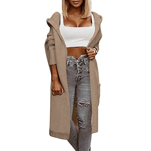 Simply Live 2022 Long Woman Letter Hoodie Knit Sweater Custom Cardigan Casual Womens Button Down Long Sleeve (Khaki, S)