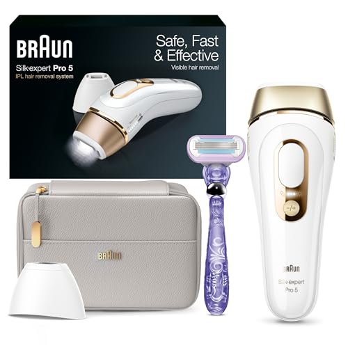 Braun IPL Long-Lasting Laser Hair Removal Device for Women & Men, Silk Expert Pro5 PL5157, Safe & Virtually Painless Alternative to Salon Laser Hair Removal, Full Body, with Venus Razor & Luxury Case