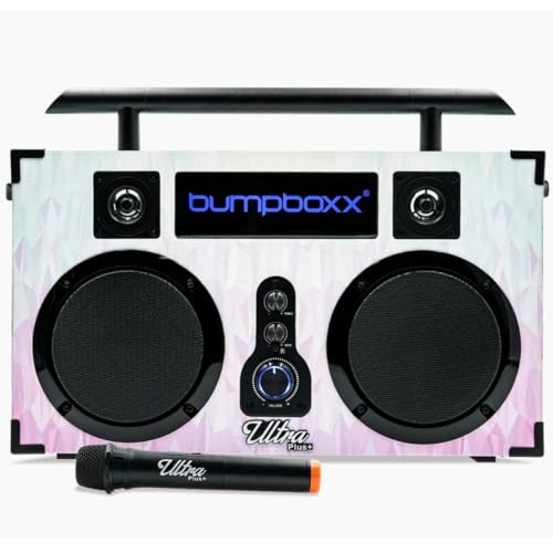 Bumpboxx Bluetooth Boombox Ultra | Retro Boombox with Bluetooth Speaker | Includes Rechargeable Lithium Battery, Carrying Strap & Mic | Easy to Carry | Diamond