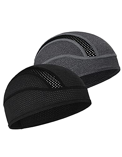 Skull Cap Helmet Liner Beanie, Cooling Mesh Cycling Running Hat for Men Women, Fits Under Helmets (Black & Gray)
