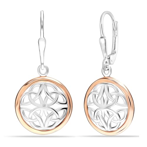 LeCalla 925 Sterling Silver Celtic Knot Earrings | Two-Tone Jewelry | Lightweight Celtic-Knot Leverback Drop Dangle Earring for Women