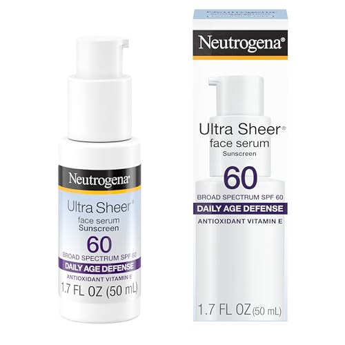 Neutrogena Ultra Sheer Moisturizing Face Serum with Vitamin E & SPF 60, All Day Facial Sunscreen Serum with Broad Spectrum UVA/UVB Protection, Fragrance-Free, Oxybenzone-Free, 1.7 oz