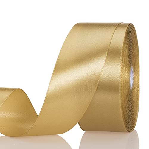 YASEO 1 1/2 Inch Champaign Gold Solid Satin Ribbon, 50 Yards Craft Fabric Ribbon for Gift Wrapping Floral Bouquets Wedding Party Decoration