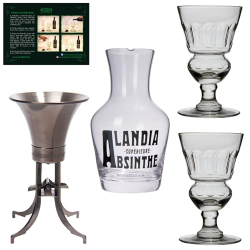 Absinthe Accessory Set | 1x Dripper Balancier | 1x Water Carafe | 2x Absinthe Glasses | Original as in the 19th century