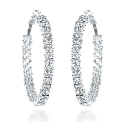 Gemini Women's Silver Plated CZ Diamonds Big Large Hoop Party Wedding Earring Valentine's Day Gifts Gm008 1.5 inches