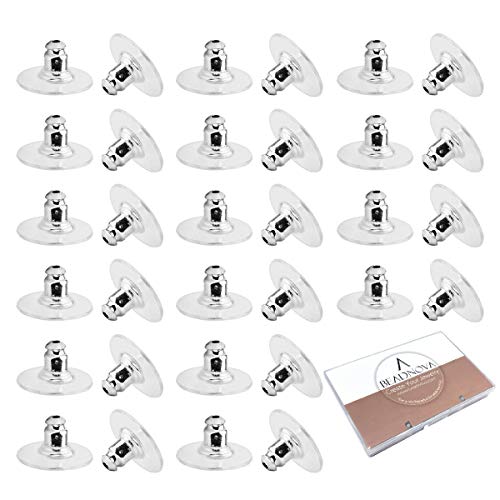 BEADNOVA Earring Backs Replacements Earring Backing Silver Plated Pierced Hypoallergenic Earring Backs Stoppers Safety Bullet Clutch Earring Backs with Pad for Posts (120pcs)