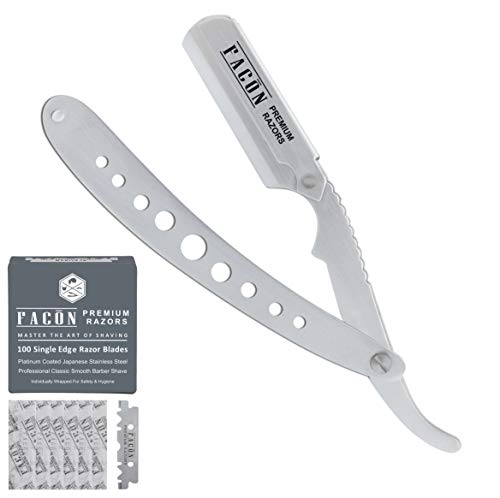 100 BLADES + Facón Classic Professional Straight Edge Barber Razor - Salon Quality Cut Throat Shavette