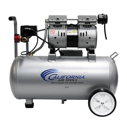 California Air Tools 8010 1.0 HP Ultra Quiet and Oil-Free Air Compressor, 8 Gallon Steel Tank, Lightweight with Wheels, 60 dBA Noise Level