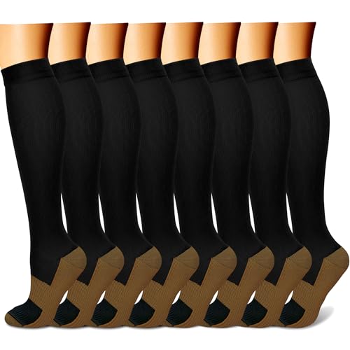 FEYHAY Copper Compression Socks(8 Pairs) for Men & Women 15-20 mmHg is Best Athletic & Daily for Running Flight Travel Climbing(L/XL