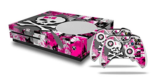 WraptorSkinz Decal Vinyl Skin Wrap Compatible with Xbox One S Console and Controllers - Girly Pink Bow Skull