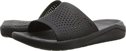 Crocs Men's and Women's LiteRide Slide Sandals, Black/Slate Grey, 10 Women/8 Men
