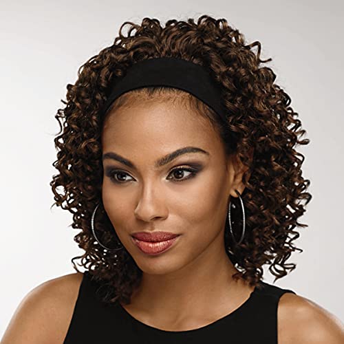 Especially Yours Curly Headband Wig Shoulder-Length Layers of Natural Spiral Curls with Full, Bouncy Volume, Comfy Stretch Band/Runway Shades of Black and Brown