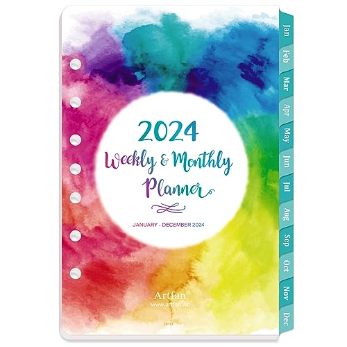 2024 Planner Refills - Planner Refills 2024 from Jan 2024 - Dec 2024, A5 Planner Inserts 2024, 5.5 x 8.5 inch, 7 Holes, 2024 Weekly & Monthly Planner Refills, A5 Planner Refills - Watercolor Ink