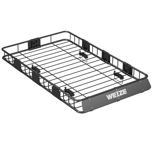 WEIZE 64 x 39 Inch Heavy Duty Roof Rack, 150Lbs Capacity Rooftop Cargo Carrier Basket with Extension, Car Top Luggage Holder for SUV, Car, Truck, Traveling, Steel Construction