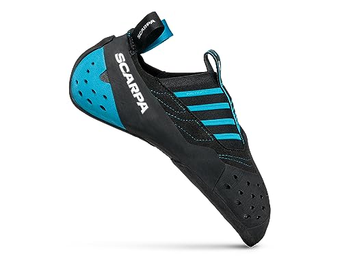 SCARPA Instinct S Slip-On Rock Climbing Shoes for Sport Climbing and Bouldering - Black/Azure - 8-8.5