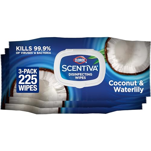 Clorox Scentiva Wipes, Bleach Free Cleaning Wipes, Household Essentials, Pacific Breeze & Coconut, 75 Count (Pack of 3)
