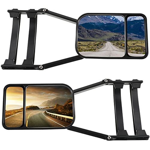 2 Pieces Black Car Towing Mirror Clip on Side Extension Towing Mirror 360 Degree Rotation Adjustable Dual View Tow Mirror for Car Truck Auto