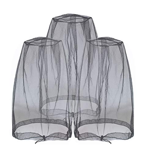 Anvin Mosquito Head Mesh Nets Gnat Face Netting for No See Ums Insects Bugs Gnats Biting Midges from Any Outdoor Activities, Works Over Most Hats Comes with Free Stock Pouches (3pcs, Black)