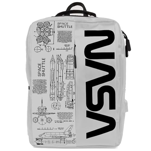 NASA Laptop Backpack For Women And Men - 15 Inch Laptop Bag With USB Port & Elegant Design - Waterproof Backpack With Adjustable Straps (White)