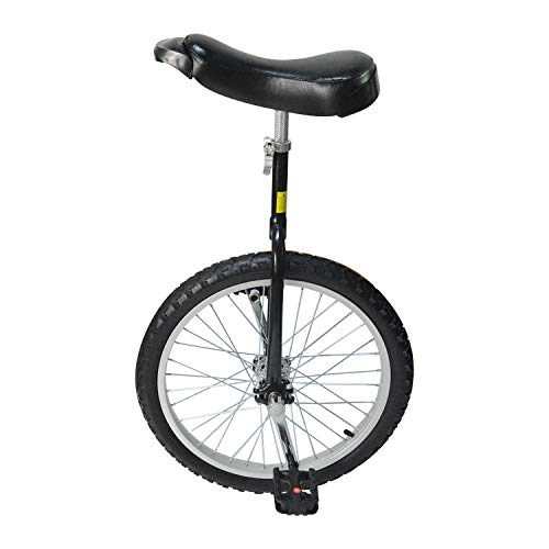 Nisorpa 20' Inch Unicycle Classic Black One Wheel Bike with Anti-Skid Alloy Rim and Pedal Adjustable Height Cycling for Kids Adults Beginner Outdoor Indoor Sports Entertainment Fun
