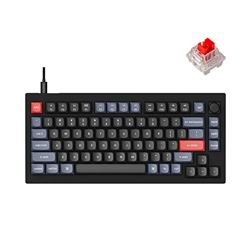 Keychron V1 75% Wired Mechanical Keyboard, QMK/VIA Programmable, Hot-swappable Red Switches, Compatible with Mac Windows Linux - Carbon Black