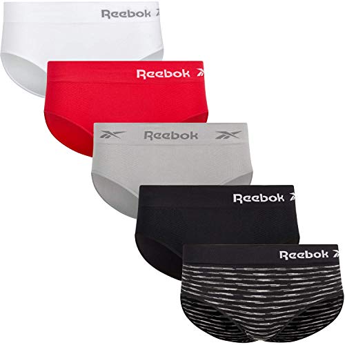 Reebok Women's Underwear - 5 Pack Seamless Hipster Briefs (S-XL), Size Small, BlackRedGreyWhiteSpacedye Black