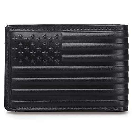 Pefiam Full Grain Leather Wallets for Men,Bifold Wallets for Men,Mens Leather Wallets with 12 Slots,RFID Blocking Wallets for Men,Gifts for Men(USA Flag,Black)