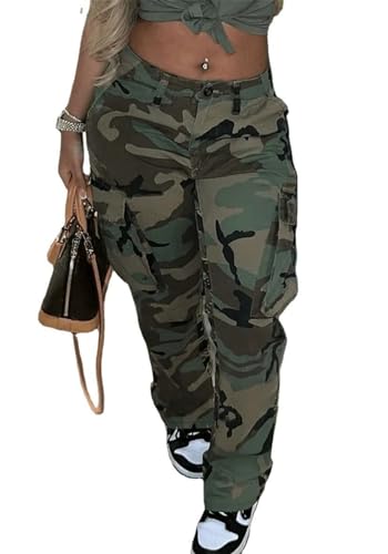 NRTHYE Womens Pants Vintage Military Cargo Pants with Pockets Casual Camo Cargo Pants