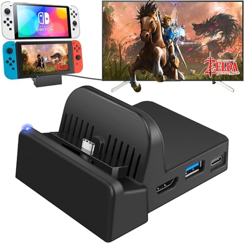 OSDTKRU Switch Dock for Nintendo Switch, Portable Nintendo Switch Docking Station for TV with 4K HDMI/USB 3.0/ USB-C Charging Ports, Replacement for Official Nintendo Switch Dock, AL-DN600, Black