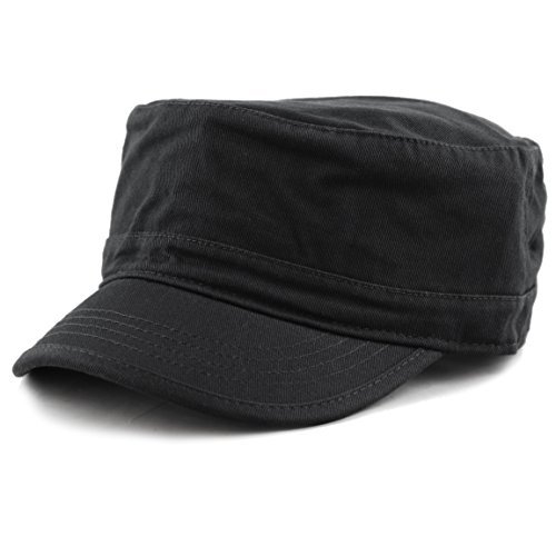 The Hat Depot Cadet Military Army Baseball Cap Tie Dye & Washed Cotton Basic & Distressed Cadet Brushed Cotton Cap (1. Basic - Black)