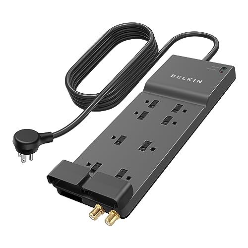 Belkin Surge Protector Power Strip, 8 AC Multiple Plug Outlet w/ 12ft Heavy-Duty Extension Cord, UL-listed Outlet Extender w/ Flat Plug for Home, Office, Computer Charging - 3,550 Joules of Protection