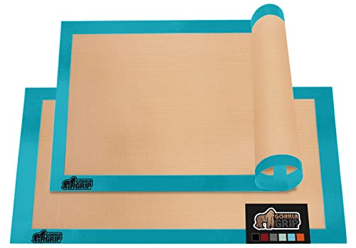 Gorilla Grip Non Stick Silicone Baking Mat Sheet, 2 Pack, Reusable Cookie Sheets Liner, Heat Resistant, No Oil Greasing Needed, Kitchen Oven Essentials, Food Grade, BPA Free, Quarter Sheet, Turquoise