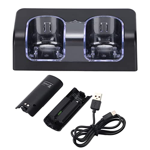 Remote Battery Charger Dual Charging Station Dock with Two Rechargeable Capacity Increased Batteries for Wii/Wii U Game Remote Controller(Black)