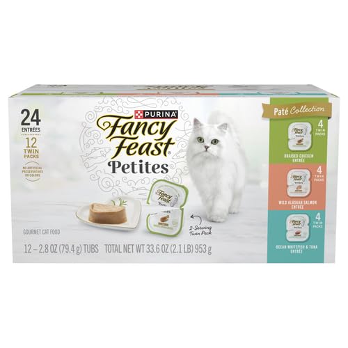 Purina Fancy Feast Gourmet Wet Cat Food Variety Pack, Petites Pate Collection, break-apart tubs, 24 servings - (Pack of 12) 2.8 oz. Tubs