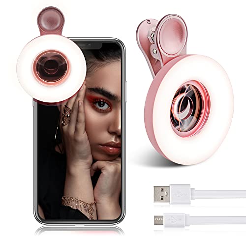 Macro Lens for iPhone and Android with Mini Clip Ring Light, Portable Rechargeable Dimming, for Smart Phone Photography, Camera Video Recording, VLOG