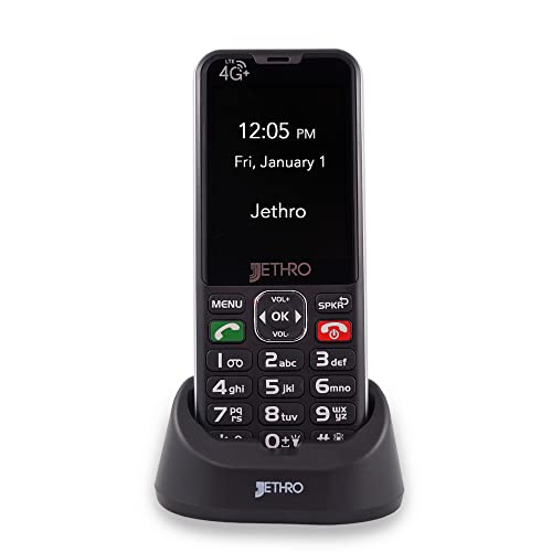 Jethro SC490 4G Unlocked Big Button Cell Phone for Seniors, Larger Screen, Quick Charging Table Dock, SOS Button, Speed Dial, Hearing Aid Support, Easy to Use for Elderly & Kids