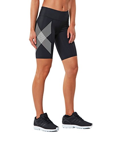 2XU Women's Mid-Rise Compression Shorts, Black/Striped White, XX-Small