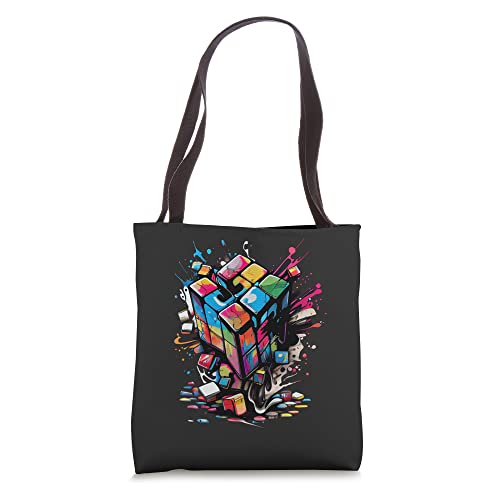 Puzzle Cube Exploding Speed Cubing 80's Youth Vintage Math Tote Bag