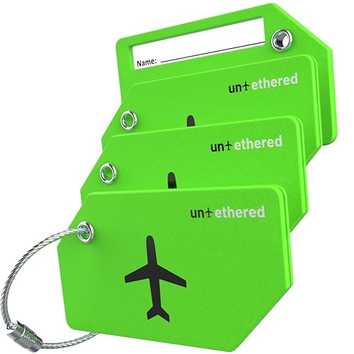 Untethered Luggage Tag Set - 4 Pack of Identifiers and Name Tags for Suitcases and Bags (Green)