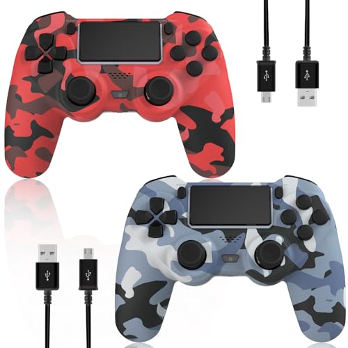 KDYGPDCT 2 Pack Wireless Controller for PS4/Pro/PS3,Wireless Remote Gamepad with 1000mAh Battery | Double Shock | Audio | 6-Axis Motion Sensor | Share Button (Red + Blue)