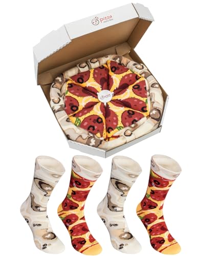 Rainbow Socks - Pizza Box Socks - Pepperoni 4 pairs Cotton Socks - Made In Europe Woman Funny Gift!