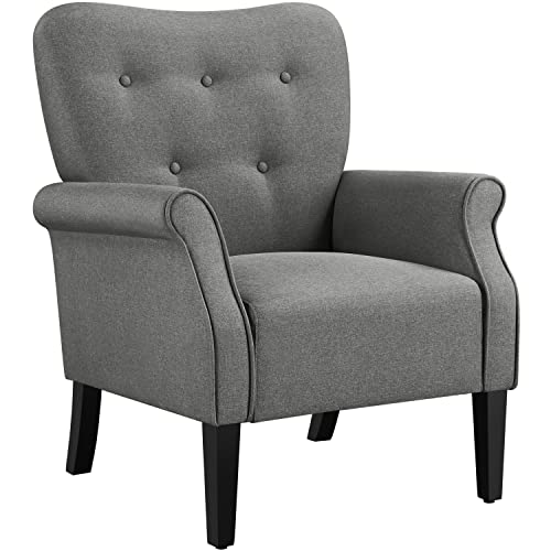 Yaheetech Modern Armchair, Mid Century Accent Chair with Sturdy Wood Legs and High Back for Small Space, Upholstered Fabric Sofa Club Chair for Living Room/Bedroom/Office, Dark Gray
