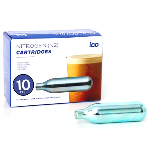 ICO 10pcs N2 Cartridges or Nitrogen Cartridges for Nitro Cold Brew Coffee Maker Non-threaded Nitro Cartridge, 2g of Nitrogen Gas