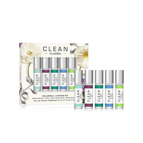 CLEAN CLASSIC Eau de Parfum Rollerball Fragrance Holiday Gift Set | Includes Warm Cotton, Skin, Rain, Pure Soap and Apple Blossom | 5 x .17 oz or 5 mL