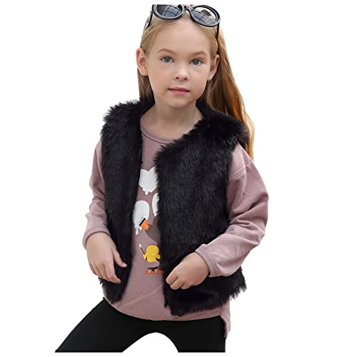 ZHICHUANG Little Girls Solid Faux-Fur Villus Fleece Vest Jacket Winter Stylish Thick Warm Waistcoat 1-6 Years