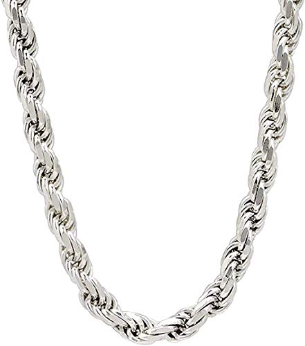 Savlano 925 Sterling Silver 6mm Solid Italian Rope Diamond Cut Twist Link Chain Necklace With a Gift Box For Men & Women - Made in Italy (22, 6mm)