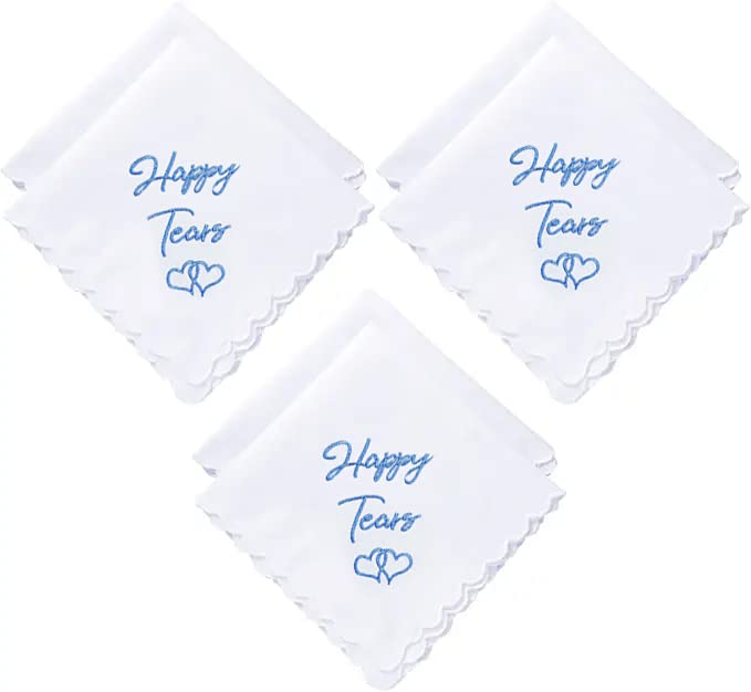 Mother Of The Bride Gifts Something Blue For Bride On Wedding Day Handkerchief I Happy Tears – 6 Pack