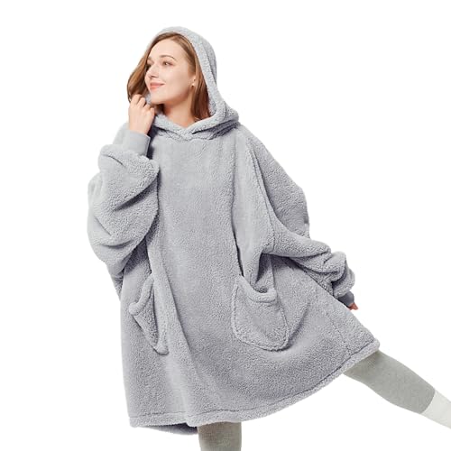Bedsure Wearable Blanket Hoodie Gifts for Women - Cozy Sherpa Hoodie Blanket Men, Warm Hooded Blanket Sweatshirt with Pockets for Adults